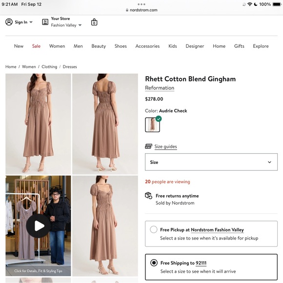 Reformation Dresses & Skirts - Reformation Rhett Cotton Blend Gingham